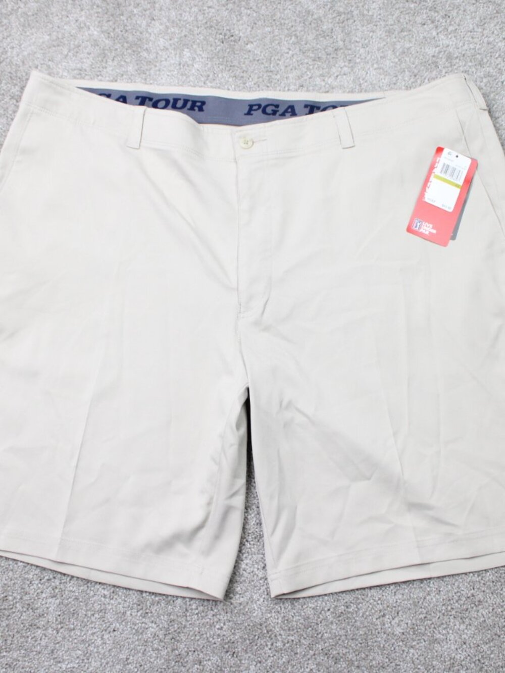 PGA TOUR Golf Shorts Mens 44 Beige 10"‎ Performance Stretch Silver Lining